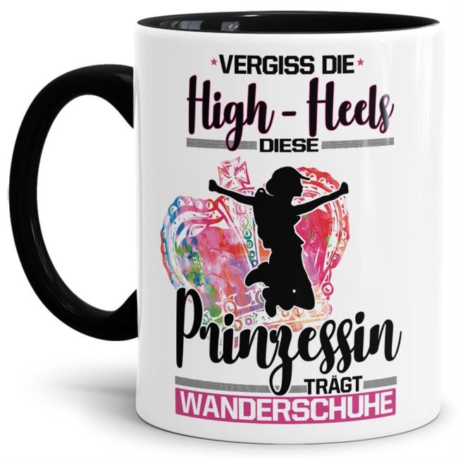 Eine echte Prinzessin trägt nicht nur High-Heels - sie ist auch sportlich! Hochwertiger Kaffeebecher - Innen & Henkel Schwarz - für jede Frau und...