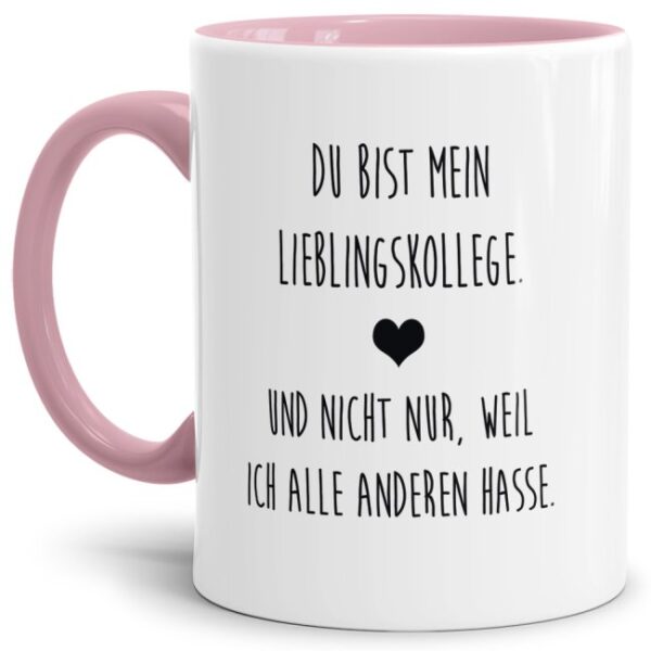 Unsere Tassen mit lustigem Spruch - Mein Lieblingskollege - in Rosa passen in jede Lebenslage und zu jeder Situation. Ob als Bürotasse mit lustigem...