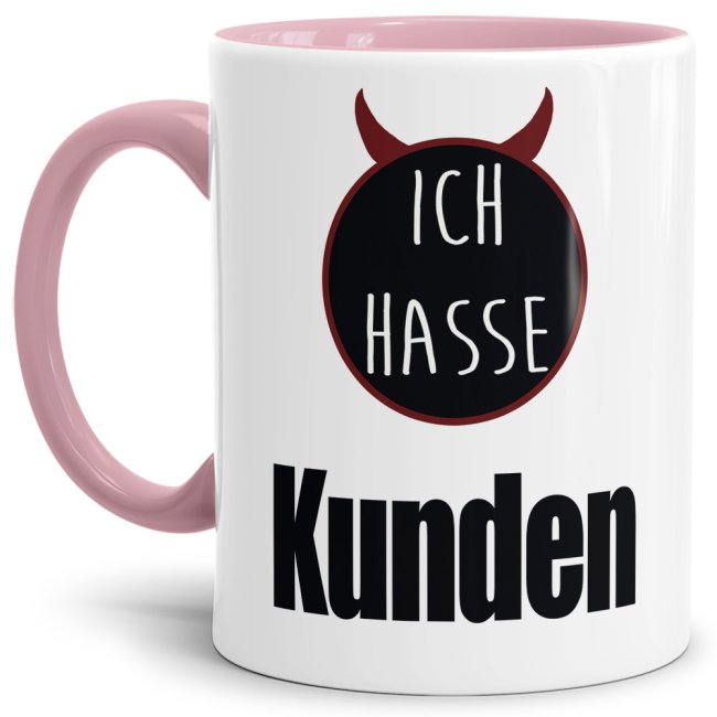 Unsere Tassen mit lustigem Spruch - Ich hasse Kunden - in Rosa passen in jede Lebenslage und zu jeder Situation. Ob als Bürotasse mit lustigem...