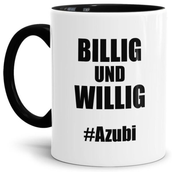 Unsere witzigen Billig & Willig Tassen sind eine lustige Geschenkidee für Azubis