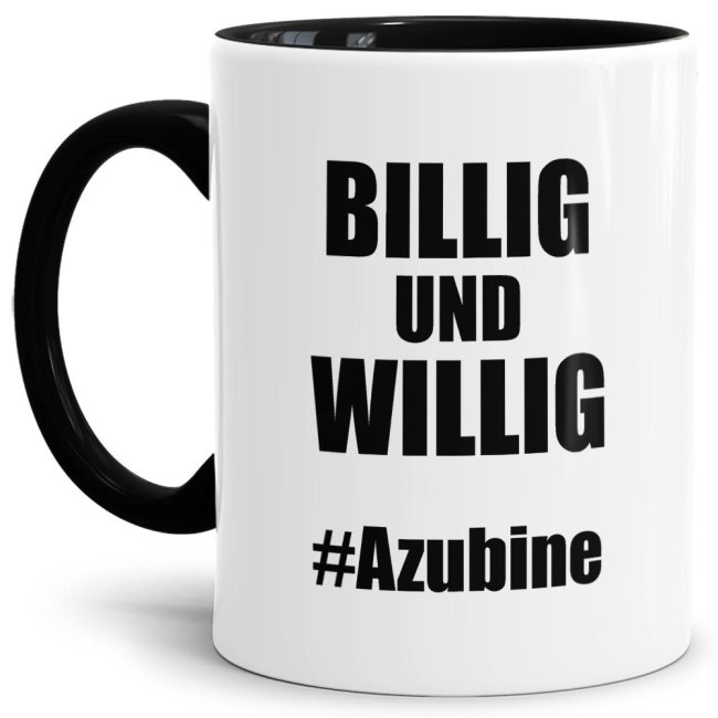 Unsere witzigen Billig & Willig Tassen sind eine lustige Geschenkidee für Azubis