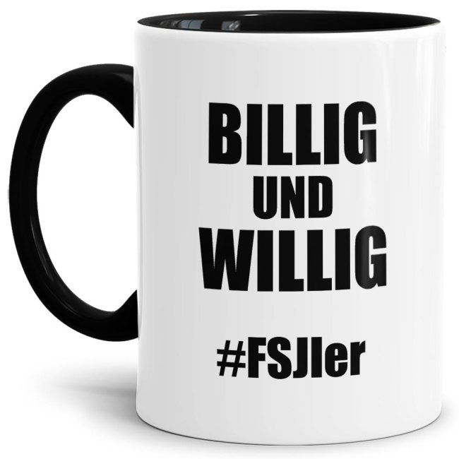 Unsere witzigen Billig & Willig Tassen sind eine lustige Geschenkidee für Azubis