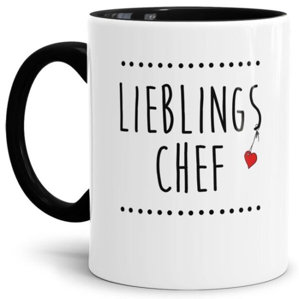 Liebevoll designte Spruchtasse als Geschenk für den Lieblingschef aus hochwertiger Keramik mit schwarzem Henkel und passendem Innenleben.