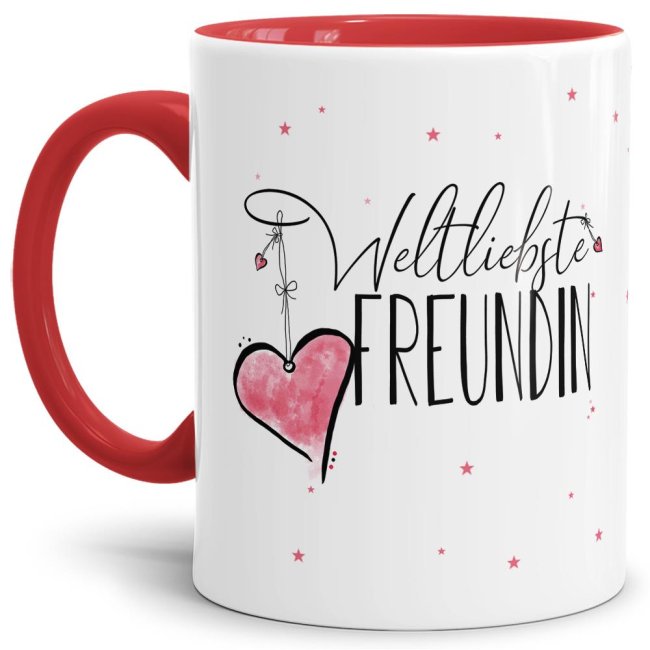 Diese Tasse aus hochwertiger Keramik - Weltliebste Freundin - Innen & Henkel Rot - ist ein tolles Geschenk zum Geburtstag und eine schöne...