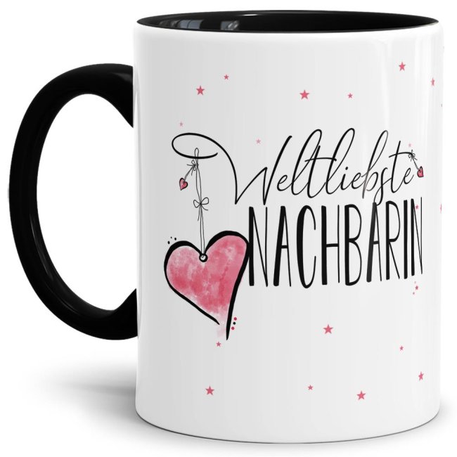 Diese Tasse aus hochwertiger Keramik - Weltliebste Nachbarin - Innen & Henkel Schwarz - ist ein tolles Geschenk zum Geburtstag und eine schöne...