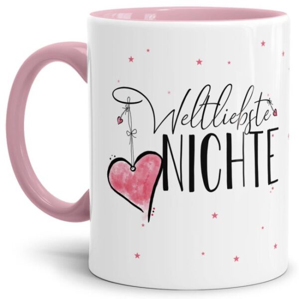 Diese Tasse aus hochwertiger Keramik - Weltliebste Nichte Innen & Henkel Rosa - ist ein tolles Geschenk zum Geburtstag und eine schöne Geschenkidee...