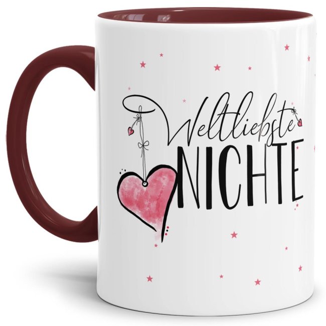 Diese Tasse aus hochwertiger Keramik - Weltliebste Nichte Innen & Henkel Weinrot - ist ein tolles Geschenk zum Geburtstag und eine schöne...