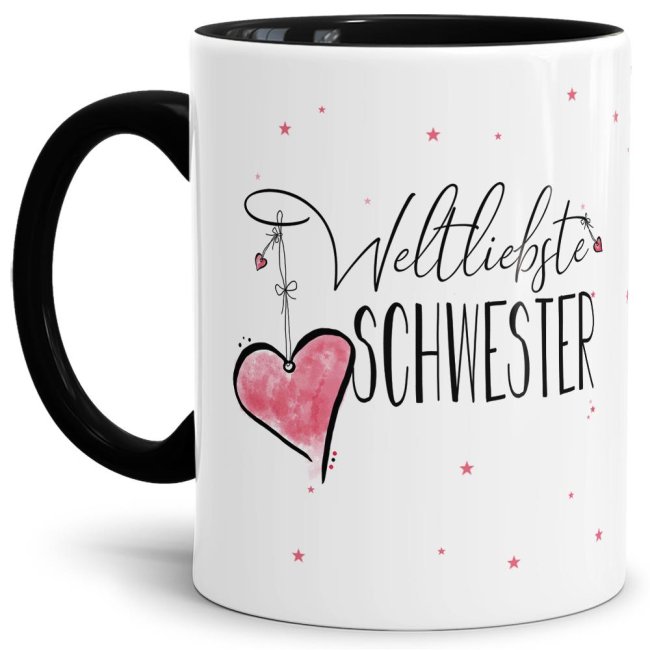 Diese Tasse aus hochwertiger Keramik - Weltliebste Schwester - Innen & Henkel Schwarz - ist ein tolles Geschenk zum Geburtstag und eine schöne...