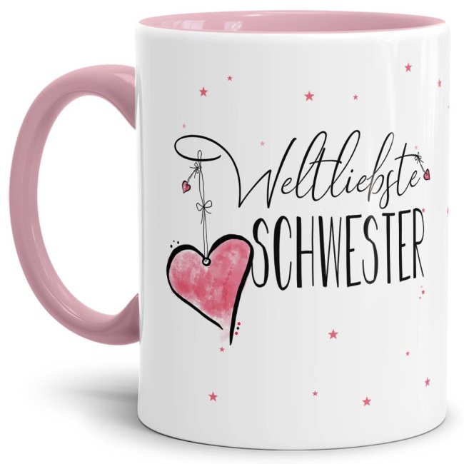 Diese Tasse aus hochwertiger Keramik - Weltliebste Schwester - Innen & Henkel Rosa - ist ein tolles Geschenk zum Geburtstag und eine schöne...