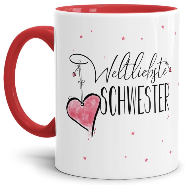 Diese Tasse aus hochwertiger Keramik - Weltliebste Schwester - Innen & Henkel Rot - ist ein tolles Geschenk zum Geburtstag und eine schöne...