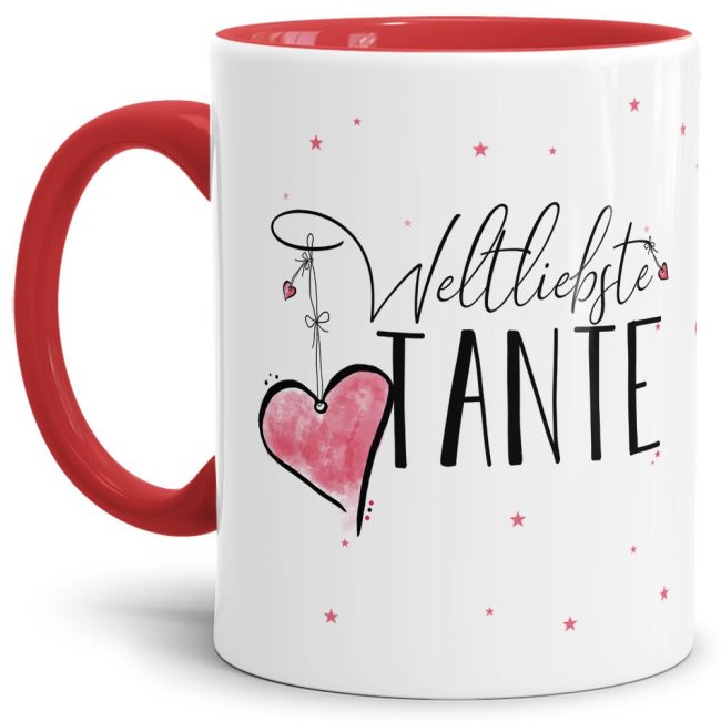 Diese Tasse aus hochwertiger Keramik - Weltliebste Tante - Innen & Henkel Rot - ist ein tolles Geschenk zum Geburtstag und eine schöne Geschenkidee...