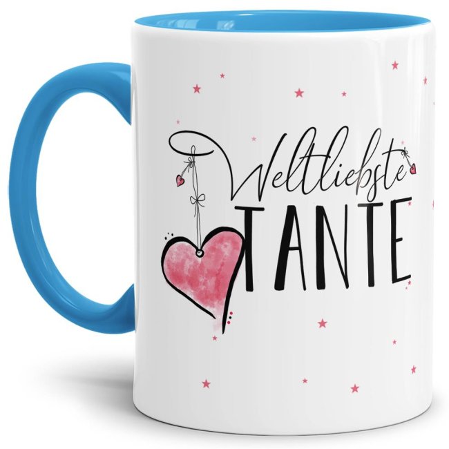 Diese Tasse aus hochwertiger Keramik - Weltliebste Tante - Innen & Henkel Hellblau - ist ein tolles Geschenk zum Geburtstag und eine schöne...