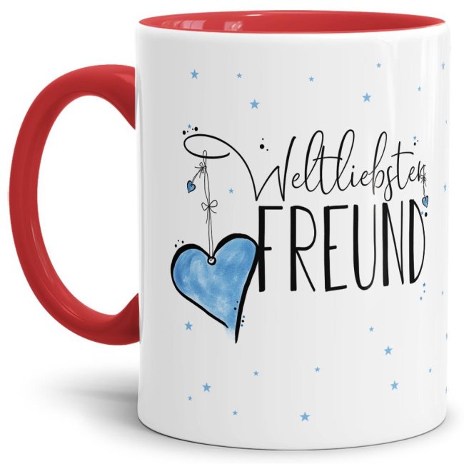 Diese Tasse aus hochwertiger Keramik - Weltliebster Freund - Innen & Henkel Rot - ist ein tolles Geschenk zum Geburtstag und eine schöne...