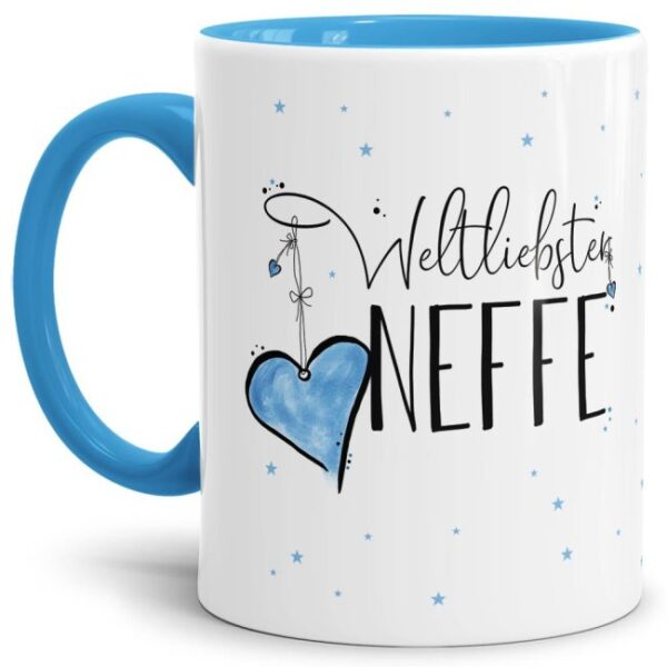 Diese Tasse aus hochwertiger Keramik - Weltliebster Neffe - Innen & Henkel Hellblau - ist ein tolles Geschenk zum Geburtstag und eine schöne...