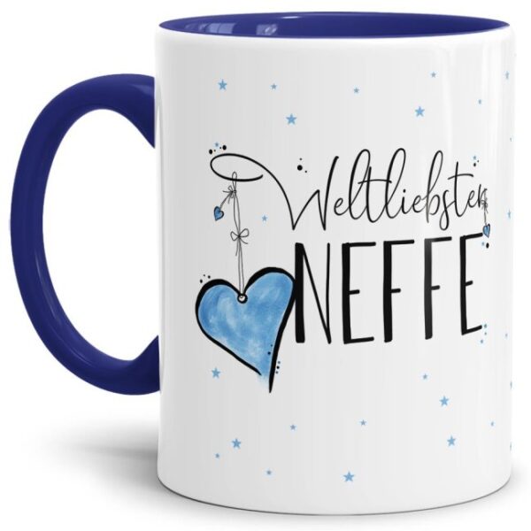 Diese Tasse aus hochwertiger Keramik - Weltliebster Neffe - Innen & Henkel Dunkelblau - ist ein tolles Geschenk zum Geburtstag und eine schöne...