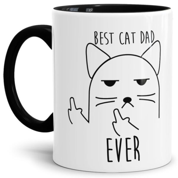 Freche Katzen Tasse - Best Cat Dad ever. Für alle Katzen-Papas wird dieser freche Kaffeebecher mit schwarzem Akzent aus hochwertiger Keramik zum...