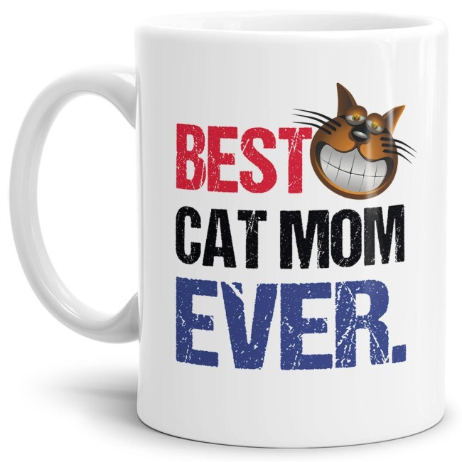 Lustige Katzen Tasse - Best Cat Mom ever. Für alle Katzen-Mamas wird dieser lustige Kaffeebecher in Weiß aus hochwertiger Keramik zum neuen...