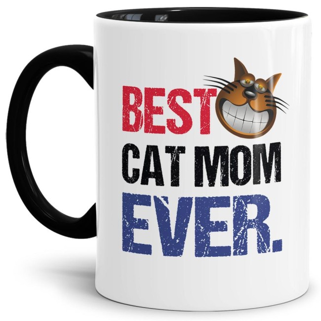 Lustige Katzen Tasse - Best Cat Mom ever. Für alle Katzen-Mamas wird dieser lustige Kaffeebecher mit schwarzem Akzent aus hochwertiger Keramik zum...