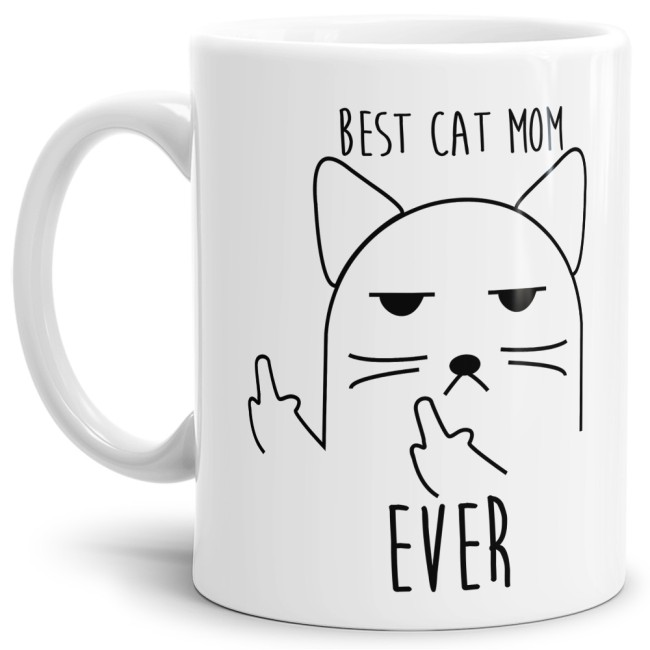 Freche Katzen Tasse - Best Cat Mom ever. Für alle Katzen-Mamas wird dieser freche Kaffeebecher in Weiß aus hochwertiger Keramik zum neuen...