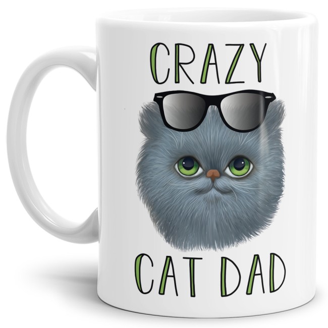 Lustige Katzen Tasse - Crazy Cat Dad. Für alle Katzen-Papas wird dieser lustige Kaffeebecher in Weiß aus hochwertiger Keramik zum neuen...