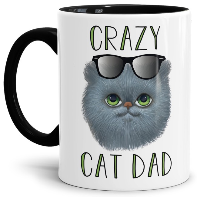 Lustige Katzen Tasse - Crazy Cat Dad. Für alle Katzen-Papas wird dieser lustige Kaffeebecher mit schwarzem Akzent aus hochwertiger Keramik zum...