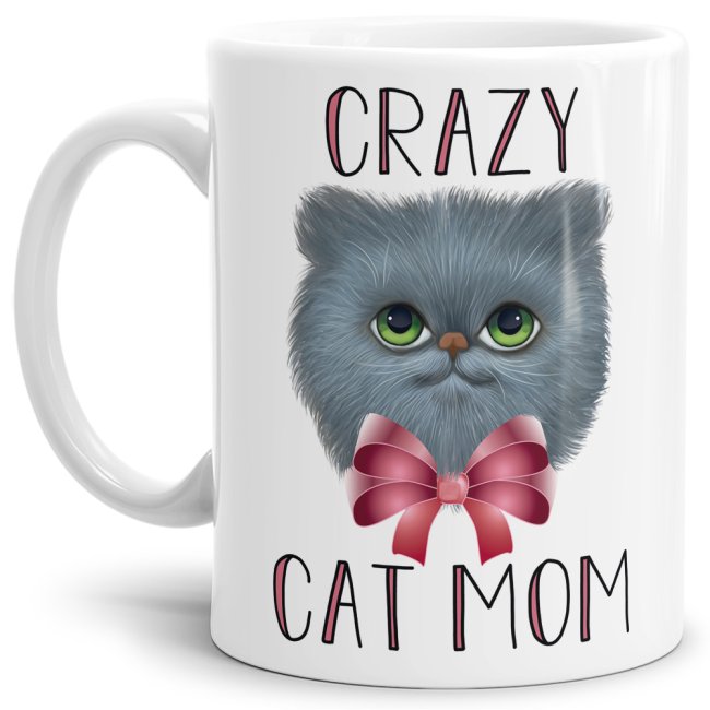 Lustige Katzen Tasse - Crazy Cat Mom. Für alle Katzen-Papas wird dieser lustige Kaffeebecher in Weiß aus hochwertiger Keramik zum neuen...