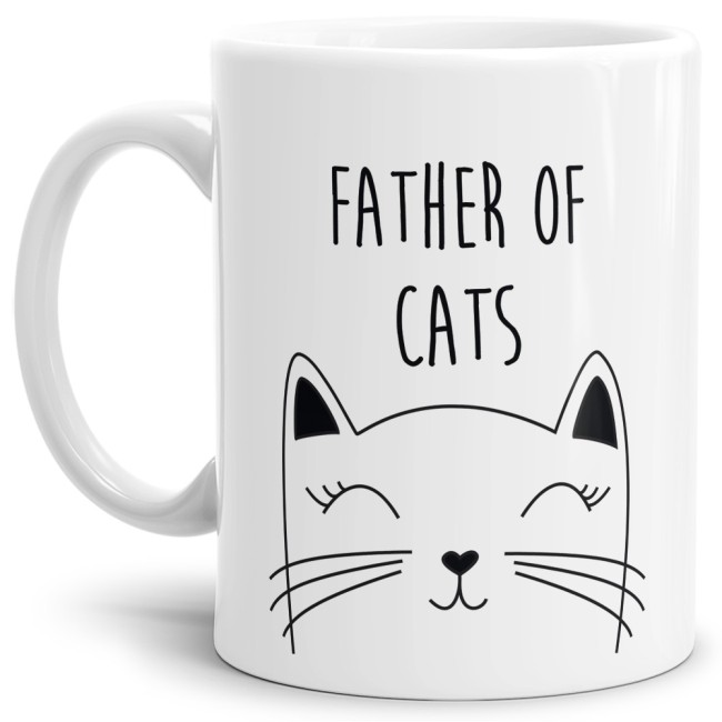 Lustige Katzen Tasse - Father of Cats. Für alle Katzen-Papas wird dieser lustige Kaffeebecher in Weiß aus hochwertiger Keramik zum neuen...