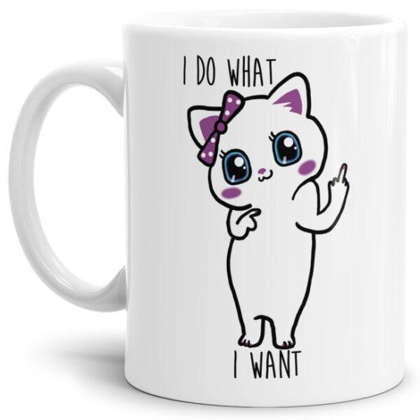 Süße Katzen Tasse mit Statement - I do what I want. Für alle Mädels wird dieser lustige Kaffeebecher in Weiß aus hochwertiger Keramik zum neuen...