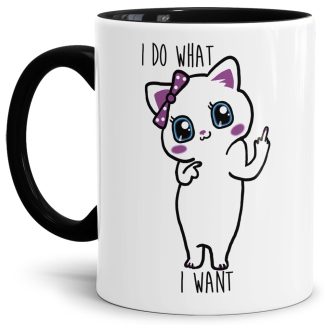 Süße Katzen Tasse mit Statement - I do what I want. Für alle Mädels wird dieser lustige Kaffeebecher mit schwarzem Akzent aus hochwertiger Keramik...