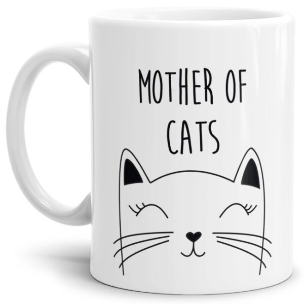 Lustige Katzen Tasse mit Spruch - Mother of Cats. Für alle Katzen-Mamas wird dieser lustige Kaffeebecher in Weiß aus hochwertiger Keramik zum neuen...