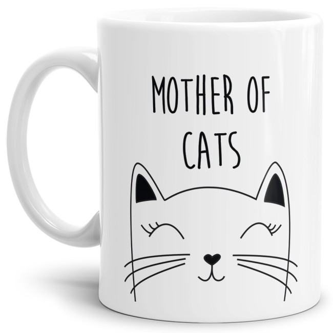 Lustige Katzen Tasse mit Spruch - Mother of Cats. Für alle Katzen-Mamas wird dieser lustige Kaffeebecher in Weiß aus hochwertiger Keramik zum neuen...