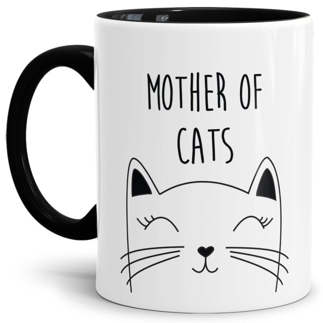 Lustige Katzen Tasse mit Spruch - Mother of Cats. Für alle Katzen-Mamas wird dieser lustige Kaffeebecher mit schwarzem Akzent aus hochwertiger...