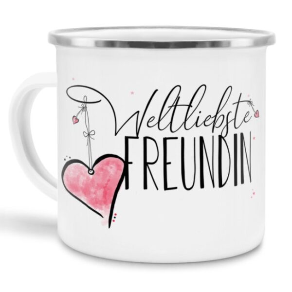 Diese Metalltasse aus Emaille - Weltliebste Freundin - klein - ist ein tolles Geschenk zum Geburtstag und eine schöne Geschenkidee zum Danke sagen....