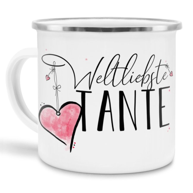 Diese Metalltasse aus Emaille - Weltliebste Tante klein - ist ein tolles Geschenk zum Geburtstag und eine schöne Geschenkidee zum Danke sagen....