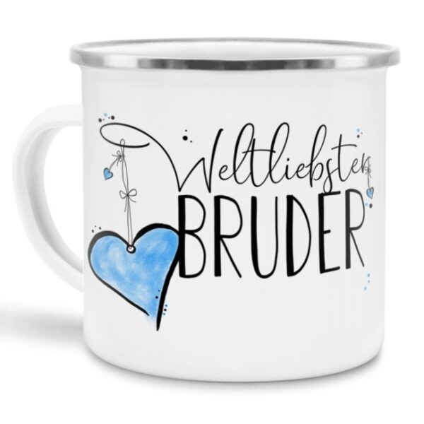 Diese Metalltasse aus Emaille - Weltliebster Bruder groß - ist ein tolles Geschenk zum Geburtstag und eine schöne Geschenkidee zum Danke sagen....