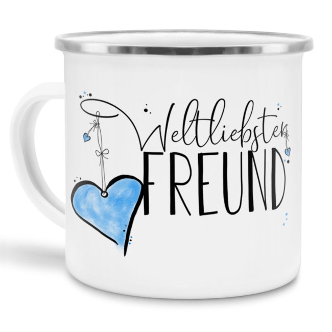 Diese Metalltasse aus Emaille - Weltliebster Freund klein - ist ein tolles Geschenk zum Geburtstag und eine schöne Geschenkidee zum Danke sagen....