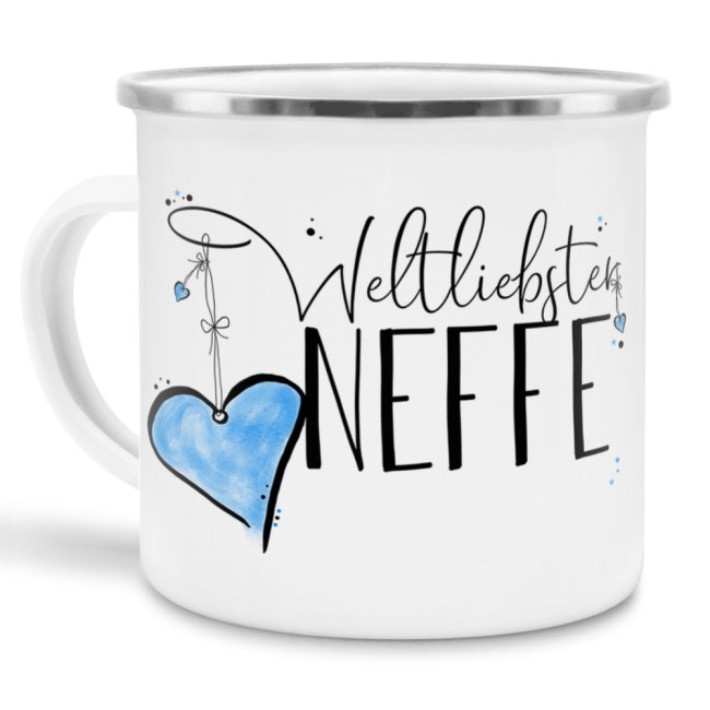 Diese Metalltasse aus Emaille - Weltliebster Neffe klein - ist ein tolles Geschenk zum Geburtstag und eine schöne Geschenkidee zum Danke sagen....