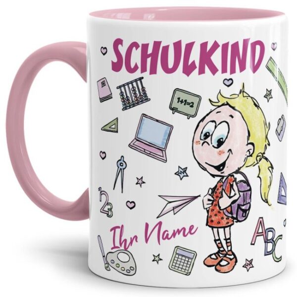 Tasse personalisierbar mit Name zur Einschulung für Mädchen mit liebevoll gestaltetem Einschulungsmotiv. Eine tolle Geschenkidee zum Schulanfang...