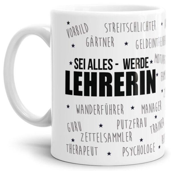 Ihr sucht ein Geschenk für die beste Lehrerin oder den coolsten Lehrer? Unsere Lehrer-Tassen mit besonderen Sprüchen sind für jeden Lehrer mit Herz...