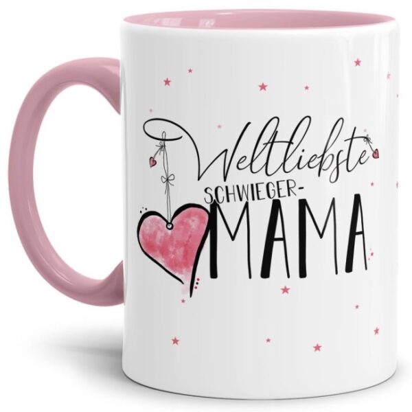 Diese Tasse aus hochwertiger Keramik mit Spruch - Weltliebste Schwiegermama - Innen & Henkel Rosa - ist ein tolles Geschenk zum Geburtstag und eine...