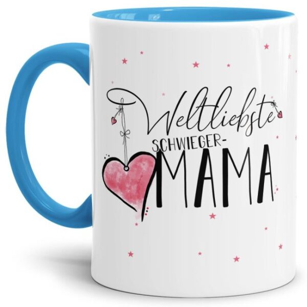 Diese Tasse aus hochwertiger Keramik mit Spruch - Weltliebste Schwiegermama - Innen & Henkel Hellblau - ist ein tolles Geschenk zum Geburtstag und...