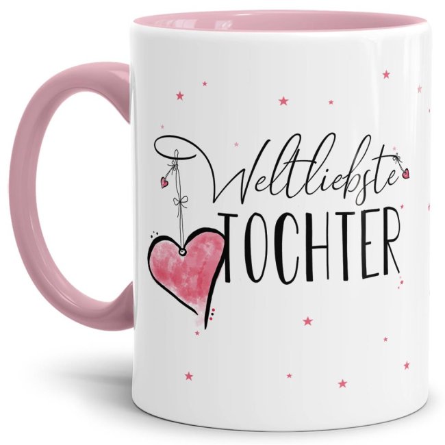 Diese Tasse aus hochwertiger Keramik mit Spruch - Weltliebste Tochter - Innen & Henkel Rosa - ist ein tolles Geschenk zum Geburtstag und eine...