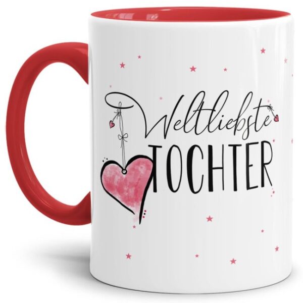 Diese Tasse aus hochwertiger Keramik mit Spruch - Weltliebste Tochter - Innen & Henkel Rot - ist ein tolles Geschenk zum Geburtstag und eine schöne...