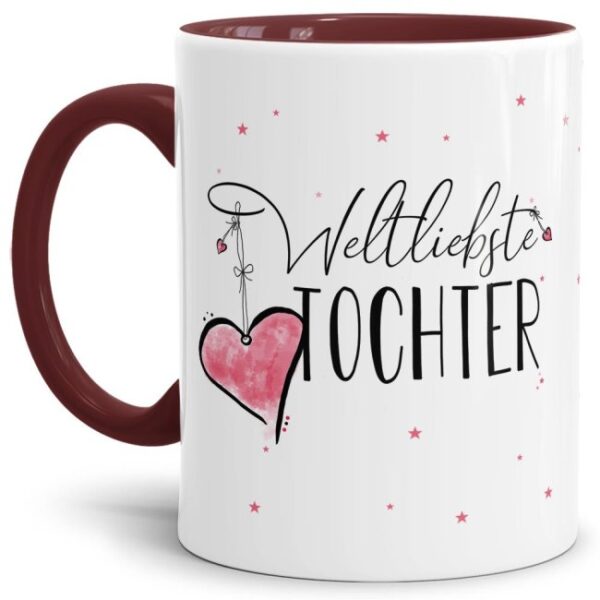 Diese Tasse aus hochwertiger Keramik mit Spruch - Weltliebste Tochter - Innen & Henkel Weinrot - ist ein tolles Geschenk zum Geburtstag und eine...