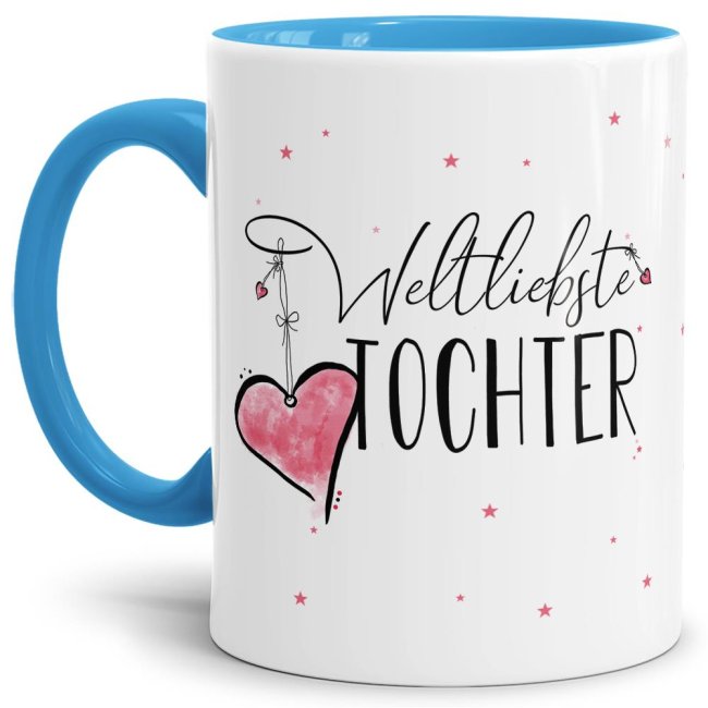 Diese Tasse aus hochwertiger Keramik mit Spruch - Weltliebste Tochter - Innen & Henkel Hellblau - ist ein tolles Geschenk zum Geburtstag und eine...