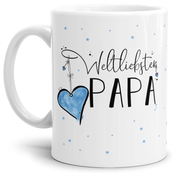 Diese Tasse aus hochwertiger Keramik mit Spruch - Weltliebster Papa - Weiß - ist ein tolles Geschenk zum Geburtstag