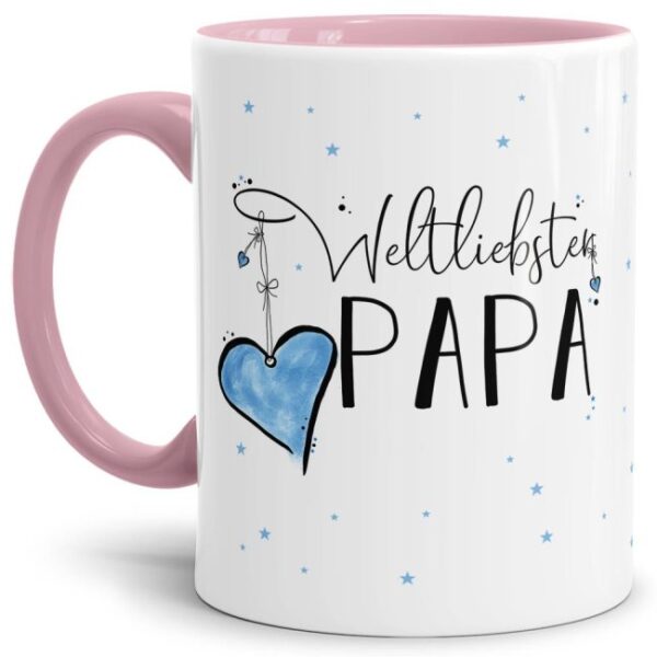 Diese Tasse aus hochwertiger Keramik mit Spruch - Weltliebster Papa - Innen & Henkel Rosa - ist ein tolles Geschenk zum Geburtstag