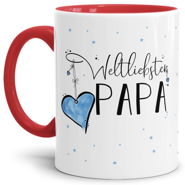 Diese Tasse aus hochwertiger Keramik mit Spruch - Weltliebster Papa - Innen & Henkel Rot - ist ein tolles Geschenk zum Geburtstag