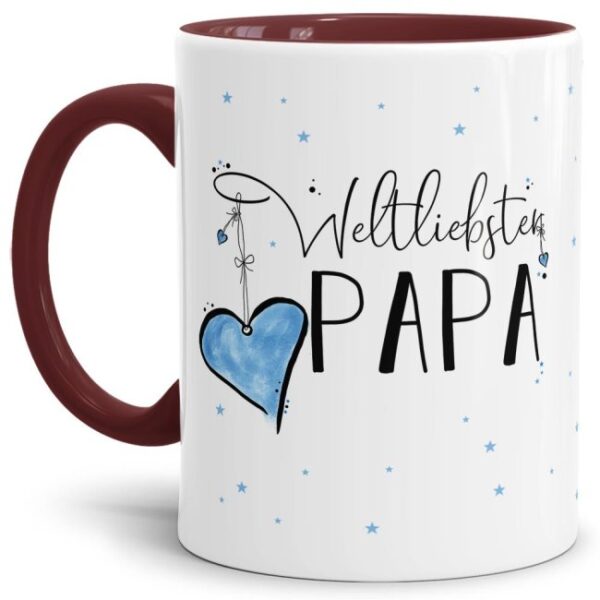 Diese Tasse aus hochwertiger Keramik mit Spruch - Weltliebster Papa - Innen & Henkel Weinrot - ist ein tolles Geschenk zum Geburtstag