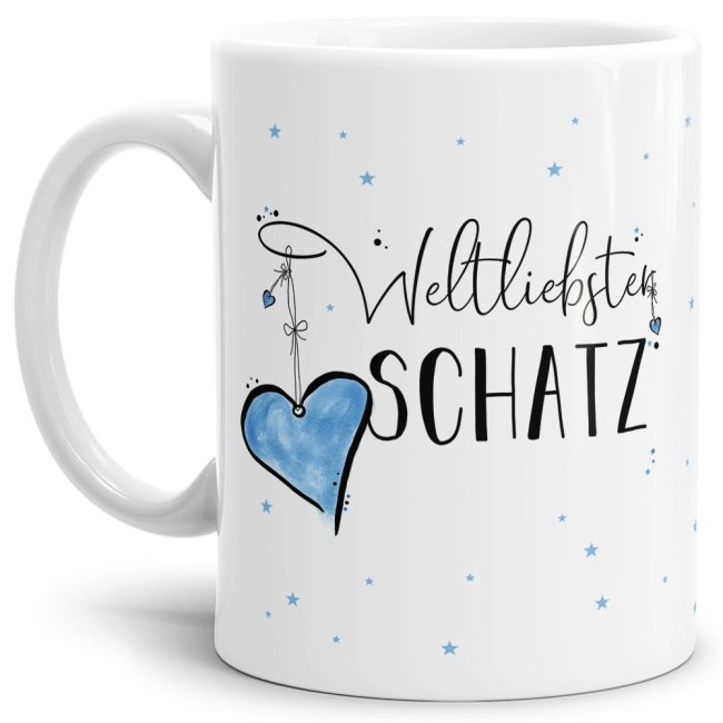 Diese Tasse aus hochwertiger Keramik mit Spruch - Weltliebster Schatz - Weiß - ist ein tolles Geschenk zum Geburtstag und eine schöne Geschenkidee...